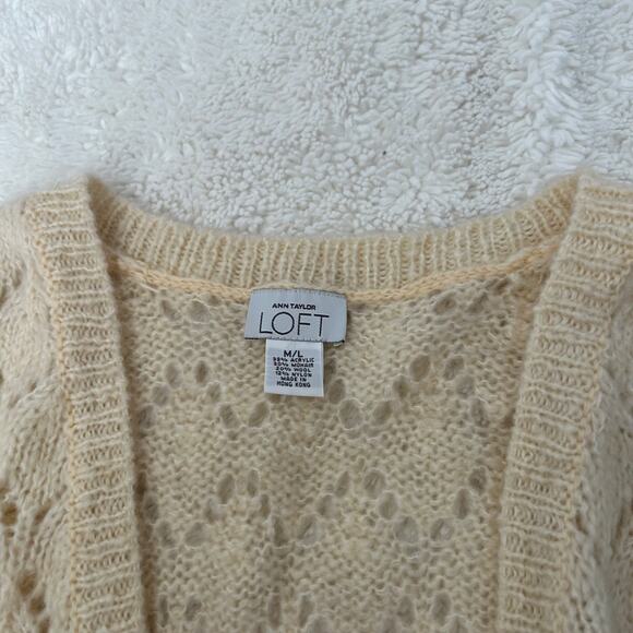 Ann Taylor Loft Womens VTG Wool Mohair Blend Front Tie Crochet Cream Sz M/L Soft - Picture 5 of 5